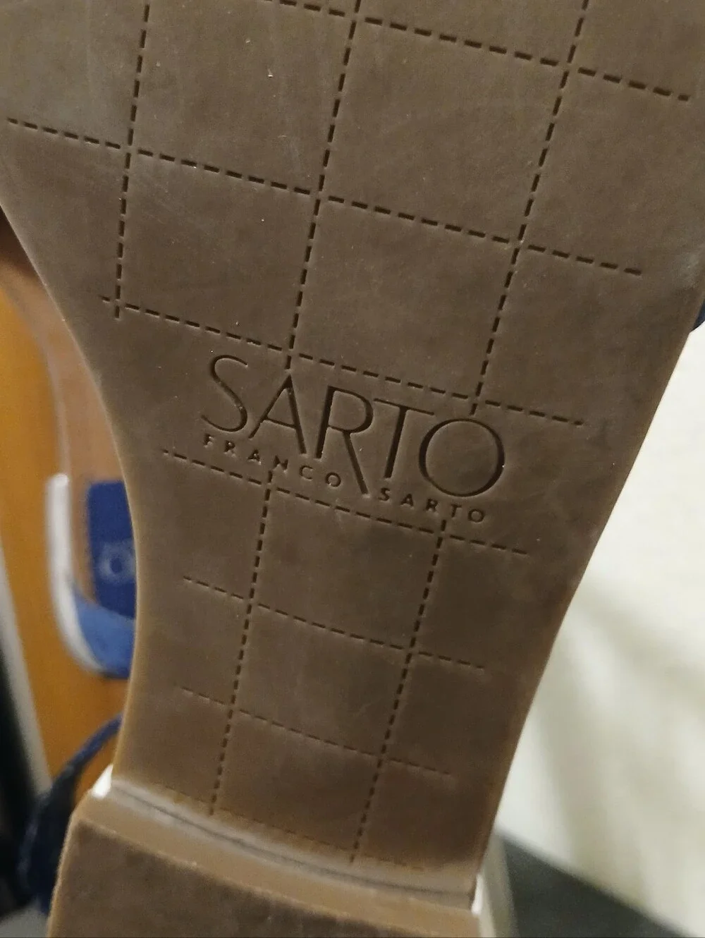 Franco Sarto Blue Suede Laser-Cut Ankle Zip Flat Sandals Size 8.5M
